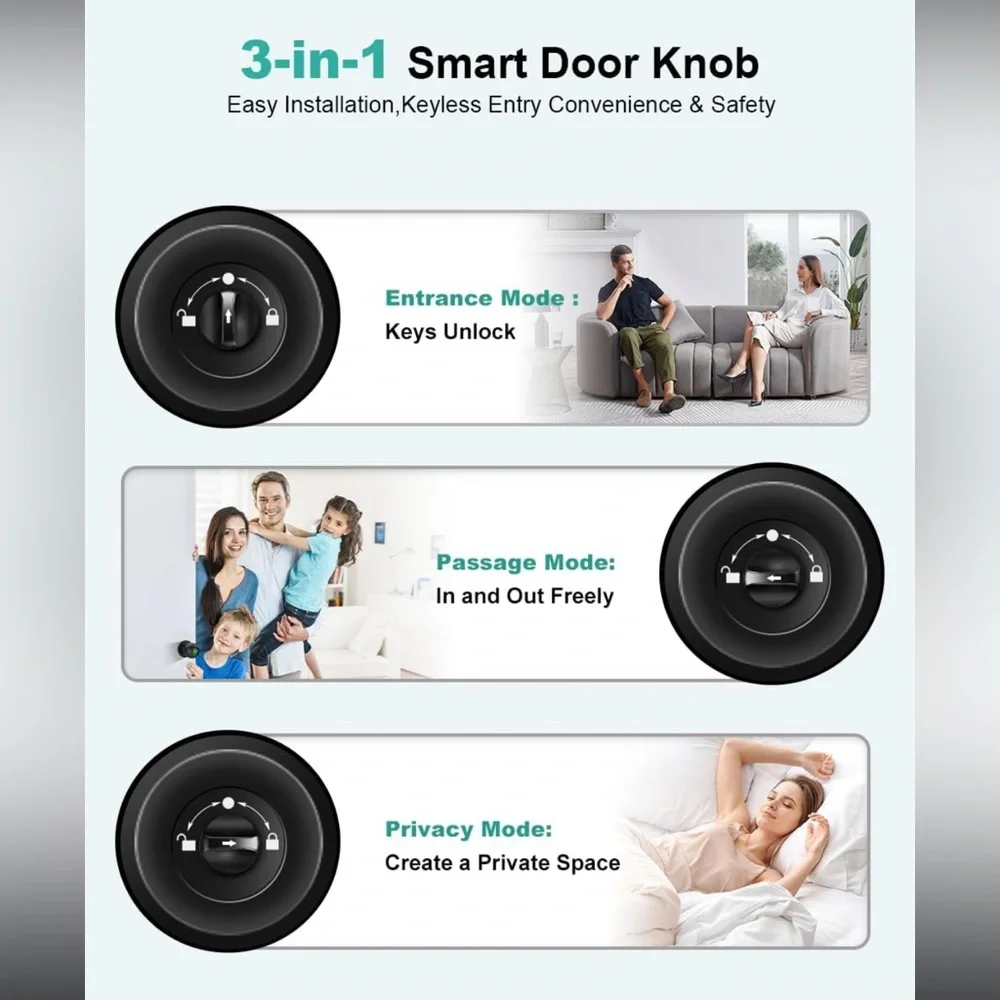 NIB KLLOQUE Black K10 Smart Fingerprint Door Knob Keyless Thumbprint Entry $54! - Picture 6 of 12